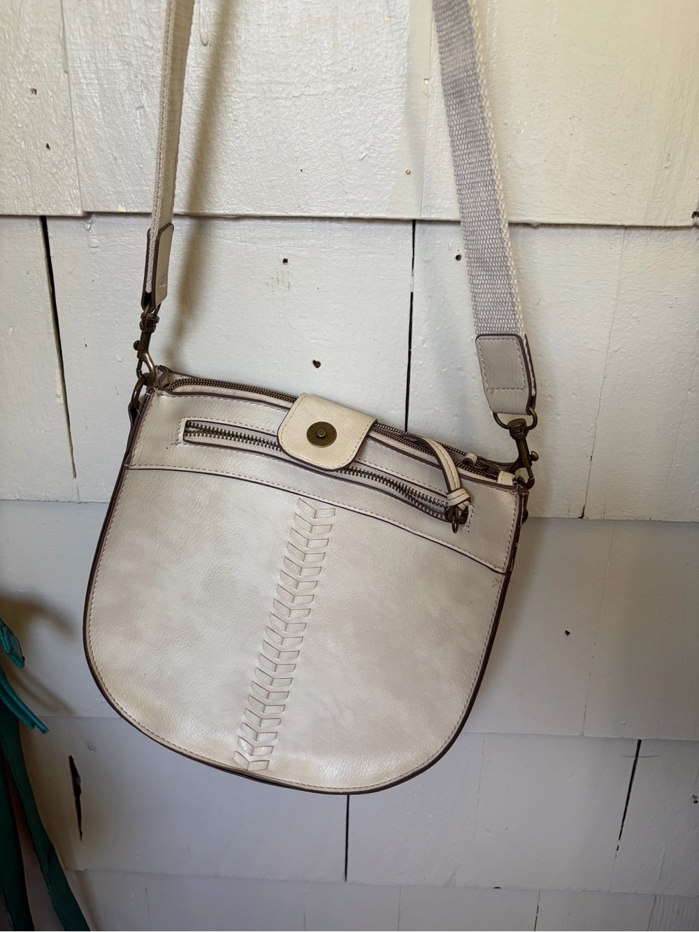 Neutral Cream Crossbody Bag with Braided Front Detail